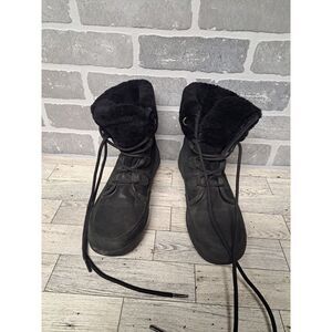 UGG Australia Womens‎ Nadja Faux Fur Lace Up Black Winter Snow Boots  Size 8